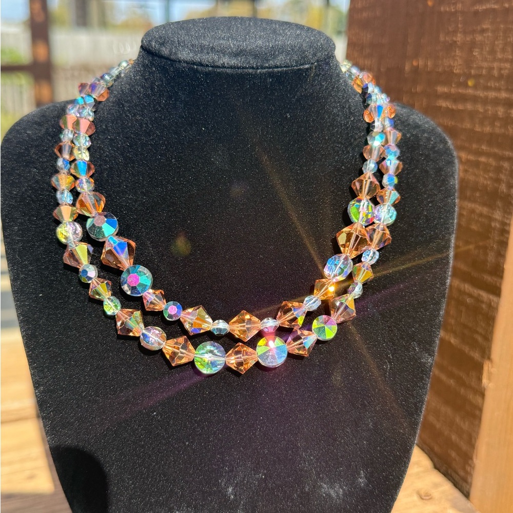 Vintage Aurora borealis circa mid 1960s Crystal AB Necklace Multi strand